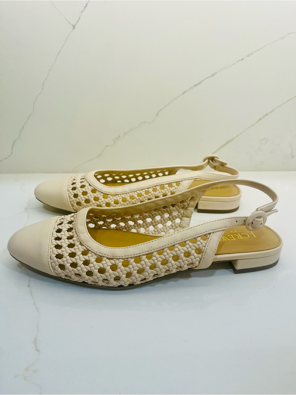 J.Crew Cream Woven Slingback Flats Size 8.5 Coastal Chic Pointed Toe Shoes - Picture 3 of 10